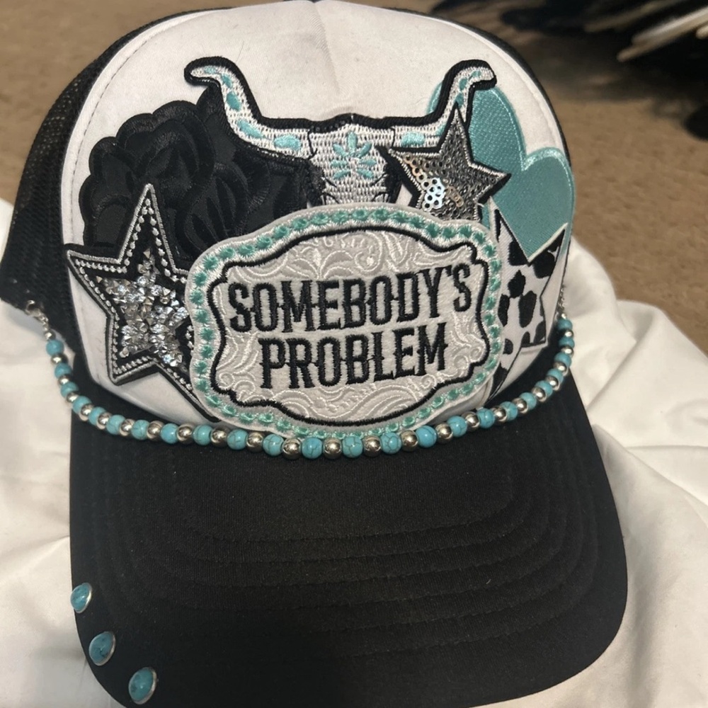 Trucker Hat Black and Teal Embellished Cap